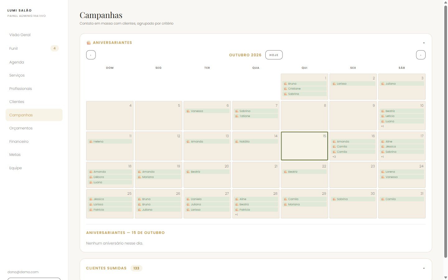 Calendário de aniversariantes